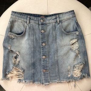 Free People Distressed Mini Denim Skirt